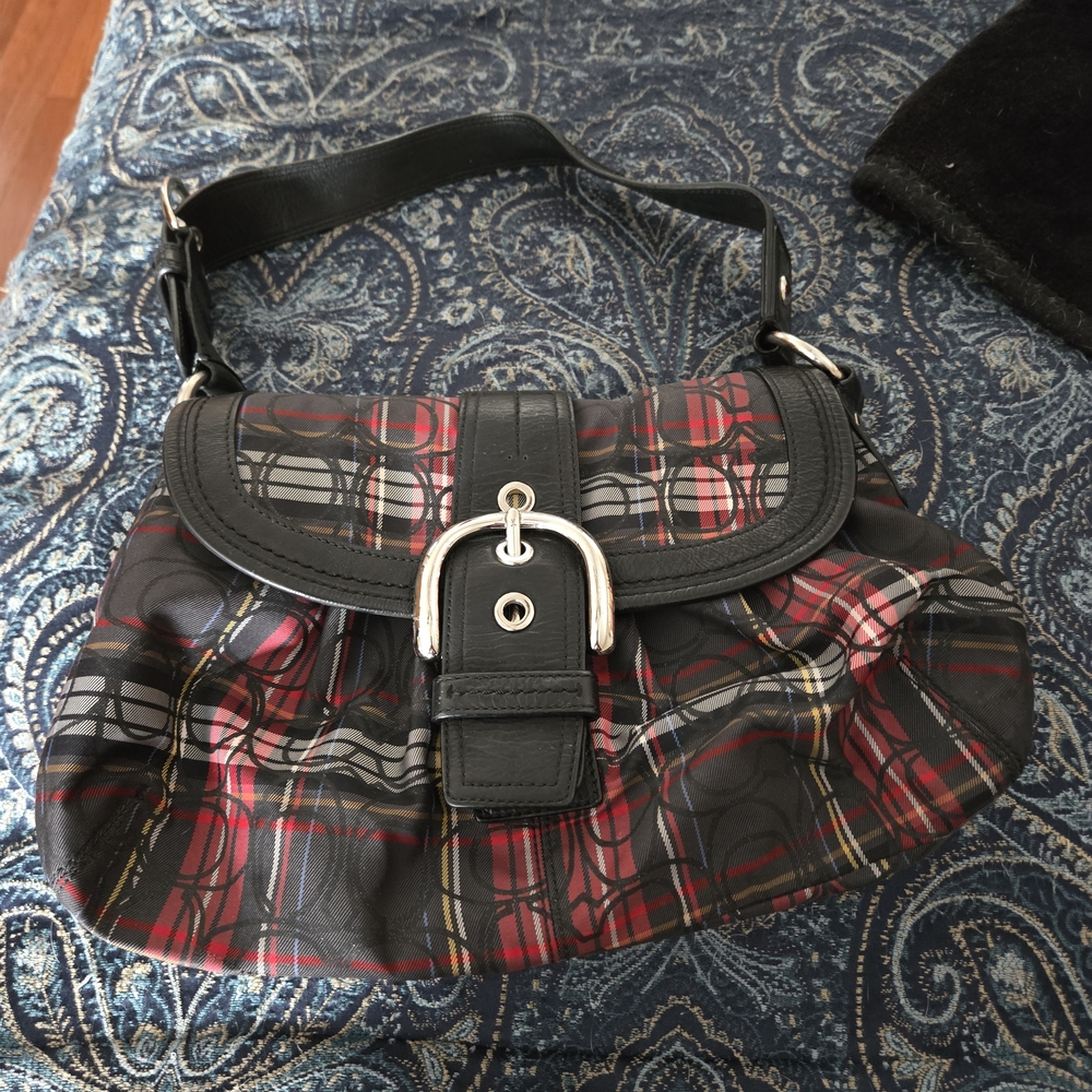 Coach Red and Black Plaid Shoulder Bag